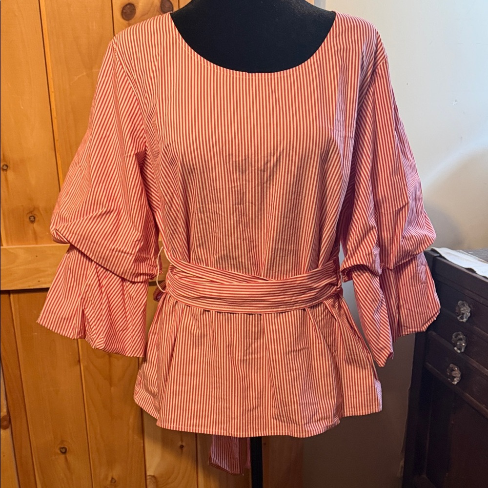 INC International Concepts Red Striped Blouse
